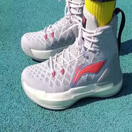 李寧（LI-NING）籃球鞋男19秋季男子一體織透氣高幫籃球比賽鞋 微晶灰/標準白ABAP075-3 39