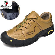 西域駱駝（VANCAMEL）大頭鞋男戶(hù)外運動(dòng)男士休閑鞋加肥胖寬腳掌鞋寬頭鞋男款皮鞋男真皮 卡其  加絨保暖 標準皮鞋尺碼 42 皮鞋尺碼