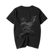 簡(jiǎn)拓夏季新款國(guó)潮男裝黑色麒麟刺繡短袖T恤男中國(guó)風(fēng)純棉繡花情侶體恤 2810白色 XL碼