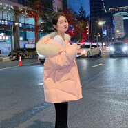 lareen fitty 短款羽絨服女秋冬新款時(shí)尚寬松加厚淑女小個(gè)子白鴨絨保暖外套  粉色【米白毛領(lǐng)】 M 【105-120斤左右】