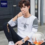 TEEK秋冬季長(cháng)袖t恤男裝上衣服 春秋款青年男士秋衣打底衫圓領(lǐng)休閑體恤 【加絨】JE178白色 L