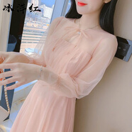 冰洋紅2025夏季新款法式時(shí)尚仙女裙網(wǎng)紗連衣裙溫柔風(fēng)禮服初戀仙女長(zhǎng)裙 粉色 (純色網(wǎng)紗) XL 110-120斤