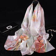 達芬奇密碼真絲絲巾禮品女士夏季圍巾杭州桑蠶絲絲綢百搭長款披肩兩用中國風(fēng) 荷韻悠悠 淺粉