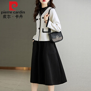 皮爾卡丹（pierre cardin）小香風套裝連衣裙女春秋2025新款喜婆婆婚宴氣質(zhì)時尚洋兩件套套裝 米白 XL