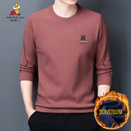 稻草人（MEXICAN） 衛衣男士圓領(lǐng)雙面絨保暖長(cháng)袖t恤秋冬加絨加厚男裝純色修身打底衫 洋紅色（加絨加厚冬款） 170/L