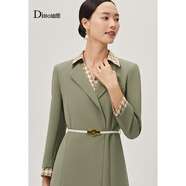 迪圖女裝2023秋冬新款高級感氣質(zhì)連衣裙優(yōu)雅通勤假兩件綠色西裝裙 綠色（現貨） S