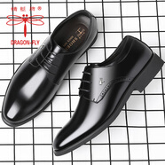 蜻蜓牌春秋皮鞋男真皮英倫商務(wù)正裝休閑鞋系帶職業(yè)上班工作鞋新郎結婚鞋 黑色  四季款 40