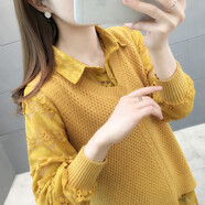 香影芬針織衫女套頭兩件裝毛衣女秋季新款打底衫女洋氣內(nèi)搭馬夾女外套 黃色 XL (建議115-125斤)
