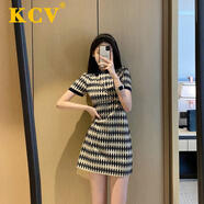 KCV女裝小個(gè)子連衣裙女夏季新品收腰修身顯瘦通勤復(fù)古Polo領(lǐng)裙子 圖片色 M
