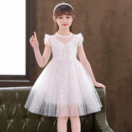 冇匠女童連衣裙夏韓版中小兒童星星仙女網(wǎng)紗裙寶寶洋氣公主裙禮服 白色  140cm(建議身高135m寶寶左右穿)