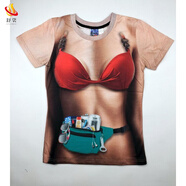 舒裟創(chuàng  )意搞笑紋身肌肉衣服年會(huì )3D猩猩五花肉圖案個(gè)性假腹肌短袖T恤男 短T沙灘女 2XL