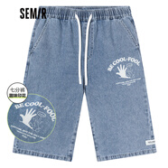 森馬森馬牛仔中褲男潮流印花夏季新款男生寬松松緊腰七分褲潮ins 牛仔淺藍0810 170/74A/M