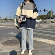 朦朧杏 高中生女生毛衣少女外穿秋冬裝加厚初中學(xué)生韓版寬松復(fù)古針織 藍(lán)色 M（105-115斤）