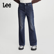 Lee427標(biāo)準(zhǔn)高腰喇叭深藍(lán)色加厚加絨女保暖牛仔褲潮流