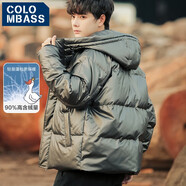 Colombass PU軟皮羽絨服男冬季新款男士短款連帽潮牌潮流加厚保暖冬裝外套 灰色(升級款） M(建議90-115斤)
