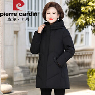皮爾卡丹2025秋冬裝白鴨絨羽絨服女裝加厚外套新款中長(zhǎng)款媽I媽中年針織 黑色XF219 2XL:(115-130斤左右)
