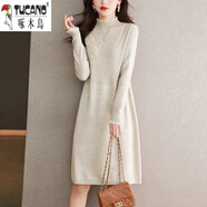 啄木鳥(niǎo)（TUCANO）羊毛衫女半高領(lǐng)2025秋冬加絨加厚中長(cháng)款毛衣女配大.衣羊毛針織衫 杏色【版】 S 建議8595斤