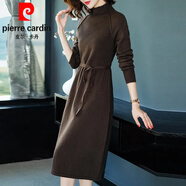 皮爾卡丹（pierre cardin）連衣裙女2025春秋新款韓版寬松中長款過膝收腰打底內(nèi)搭連衣裙針織 棕色 XL