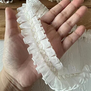 合彩美歐根紗荷葉蕾絲波浪絲帶花邊輔料釘珠子花束包裝裙邊圍邊服裝裝飾 長(cháng)1米 寬約3厘米 白色金絲