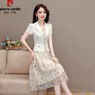 皮爾卡丹（pierre cardin）西裝連衣裙2025夏季新款女裝30-40歲媽m氣質(zhì)減齡假兩件印花套裝裙 杏色 XL 100-110斤
