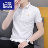 羅蒙（ROMON）短袖t恤男士潮流2025新款白色上衣服夏季男裝純棉翻領(lǐng)POLO.衫半袖 682白色 XL (適合：135-145斤)
