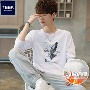 TEEK秋季休閑男士長(zhǎng)袖t恤上衣 青少年秋冬季新款印花男裝體恤打底衣服 【加絨保暖】JH23A白色 4XL