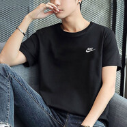 耐克（NIKE）t恤短袖男裝夏季跑步訓練健身運動衫透氣休閑圓領半袖AR4999-013 經(jīng)典黑色白勾純棉T恤/商家力薦 M