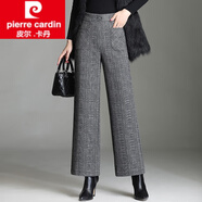 皮爾卡丹（pierre cardin）女裝格子毛呢闊腿褲子女士秋冬季2025年新款加厚直筒九分闊腳長(cháng)褲 圖片色 M 100-115斤