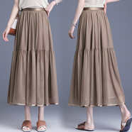 歐偲麥 半身裙女2024新款高腰a字裙子中長(cháng)款顯瘦遮肉百褶長(cháng)裙 5216 卡其色 均碼（建議85-158斤）