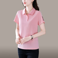纖飛露 冰絲棉質(zhì)翻領(lǐng)短袖t恤女運動(dòng)polo衫帶領(lǐng)T恤媽夏季女士有領(lǐng)半袖潮 3338-桃粉 2XL建議穿114-123斤