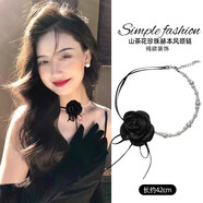 虔生緣山茶花朵珍珠頸鏈choker項圈女頸帶項鏈鎖骨鏈綁帶脖子系花配飾品 仙氣拼接輕奢玫瑰花鎖骨鏈條黑色 純欲風(fēng)花朵性感頸帶氛圍感項飾品