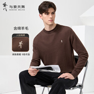 與狼共舞【含綿羊毛】針織衫男秋冬新款簡(jiǎn)約百搭精致小人標長(cháng)袖毛衫上衣男 8350250205601-棕色 L 175/92A