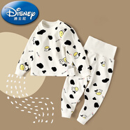 迪士尼（Disney）嬰兒秋冬款套裝高腰護肚男女寶寶秋季分體睡衣秋褲純棉兒童秋衣 奶牛 80cm