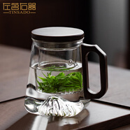 左茗右器高硼硅玻璃泡茶杯茶水分離過(guò)濾家用辦公喝茶杯有蓋帶把手男女水杯 青峰杯-透明（玻璃內膽）400ml