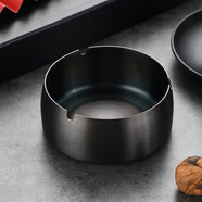 宮薰  煙灰缸金屬不銹鋼家用客廳創(chuàng)意茶幾裝飾擺件 磨砂黑8cm