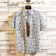 KLDPUS 夏威夷花襯衫男夏季國潮純棉短袖襯衣翻領(lǐng)海邊度假沙灘情侶夏裝 3號色 XL 130-140斤
