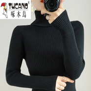 啄木鳥(niǎo)白色高領(lǐng)毛衣女秋冬季新款加厚修身針織針織衫緊身顯瘦內搭打底衫 黑色 M