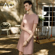AD夏款粉色西裝連衣裙女時(shí)尚職業(yè)裝圓領(lǐng)氣質(zhì)通勤小個(gè)子a字裙 連衣裙 M
