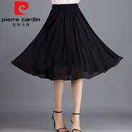 皮爾卡丹（pierre cardin）夏季民族風(fēng)雪紡半身裙中長(cháng)裙A字大擺裙復古大碼碎花裙女印花短裙 黑色702 純色 均碼
