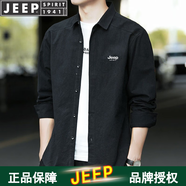 JEEP SPIRIT吉普襯衫男長(zhǎng)袖衫春秋季工裝襯衣上衣中青年翻領(lǐng)百搭寬松休閑外套 1916 黑色 XL （建議115斤-135斤）