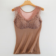 KAHTOP2025秋冬新款蕾絲保暖背心女士加絨加厚內穿打底棉帶胸墊馬甲GYM 卡其色 XL 【130-180斤】