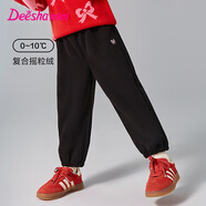 笛莎（DEESHA）童裝女童蝴蝶結(jié)裝飾加絨束腳褲2024冬季新款女寶寶休閑加厚運動褲 黑色 120