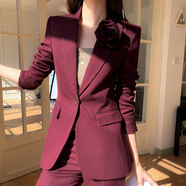 Sugargirl棗紅色小西裝套裝女春秋新款高端設計感小眾總裁職業(yè)正裝西裝外套 棗紅色西裝 L