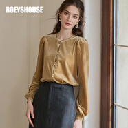 ROEYSHOUSE羅衣法式復古絲絨襯衫2025秋裝新款時(shí)尚純色襯衣燈籠袖上衣11581 姜黃色 M