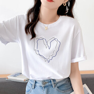 岱言夏裝白色T恤女短袖寬松韓版女裝體恤ins半袖上衣女簡(jiǎn)約 白色空心 L建議108-120