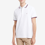 Tommy Hilfiger湯米 希爾費格 男士Polo衫 經(jīng)典條紋短袖 舒適透氣男裝上衣 白色-條紋 L（建議160-180斤）