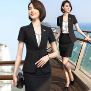 職業(yè)西裝套裝女夏短袖商務(wù)正裝西服外套珠寶店工裝酒店影樓工作服 單件黑色外套 XL 建議110-120斤