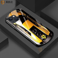 英凱倫【超跑車標(biāo)】蘋果13Promax手機(jī)殼玻璃iPhone13橢圓防摔保護(hù)套個性男12mini硬殼 【橢圓】黃色法拉利跑車 蘋果12Pro(6.1寸)