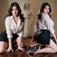 霏慕性感睡衣大碼胖mm160斤開(kāi)檔免脫旗袍秘書(shū)熟女仆戰袍制服誘惑套裝 6967 白+黑 秘書(shū)套裝【特大】不含襪 建議體重120-160斤