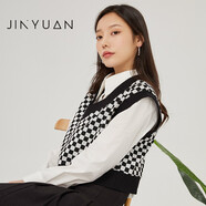 金苑針織衫2022春季新款時尚格紋背心氣質短款內(nèi)搭打底衫女F2211136 黑色 S(160/84A)